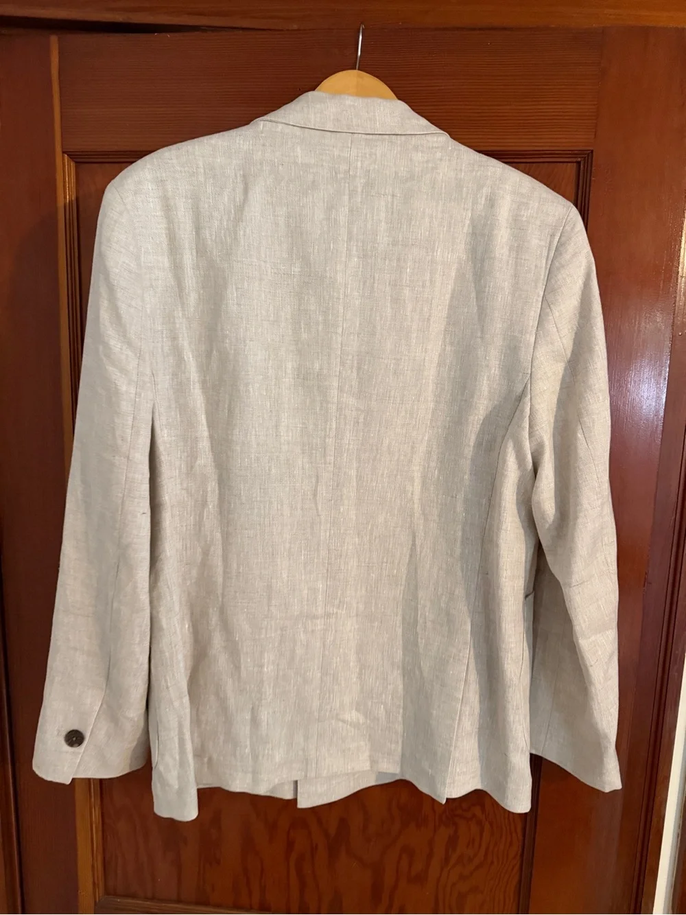 WAX Light Beige Double-Breasted Linen Blazer